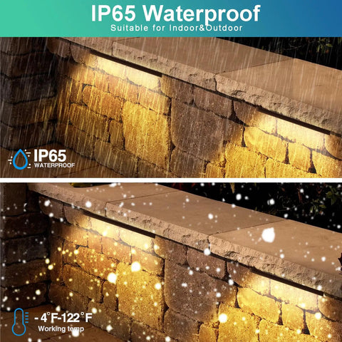 12 Pack 3W 7 Inch LED Hardscape Paver Lighting Kit illuminating steps in rain and snow, 2700K soft white, weatherproof