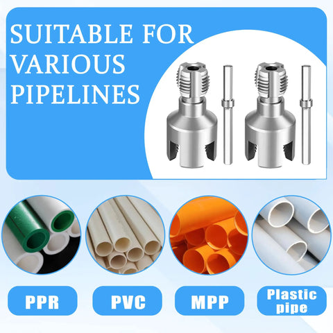 2-In-1 PVC Pipe Threader Kit With Internal And External Dies For One-Half And Three-Quarter Inch Pipes, suitable for various pipelines.