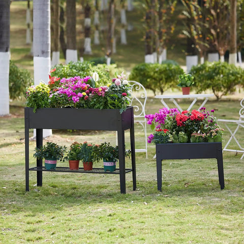 Raised Garden Bed With Legs Elevated Metal Planter Box Black Outdoor Stand With Drainage Holes Durable Steel Frame
