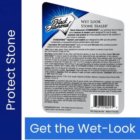 Label of Wet Look Stone Sealer Gloss For Pavers And Concrete, highlighting product features and benefits.