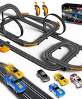 Slot Car Race Track Set With 4 High Speed Cars And 2 Hand Controllers, Battery Or Electric Powered Track Toy For Kids displayed