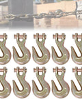 Set of 10 Three Eighths Inch Chain Hooks Grade 70 Heavy Duty Clevis Grab Hooks Forged Alloy Steel for securing loads