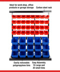 47 Bin Garage Organizer Rack With 15 Large And 32 Small Bins, Tabletop Or Wall Mount Steel Storage with removable bins