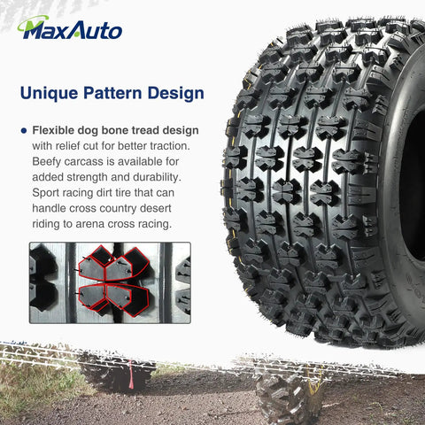 Sport ATV And UTV Tire Set With 22x7-10 Front And 20x10-9 Rear, 4PR Deep Lug Traction, close-up of tread pattern