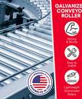 Heavy Duty 1.9 Inch Diameter Conveyor Roller 15 Inch Length 5 Pack Galvanized Steel Workhorse For Belt And Material Handling Outfeed Stand Ideal For Woodworking Trailers Load Assist with assembly logo