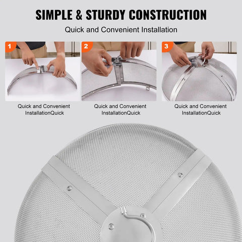 Round 27 Inch Fire Pit Spark Screen Built Tough With Ring Handle Heavy Duty Stainless Steel Cover For Outdoor Patio Backyard Fire Pits Easy Open Top Screen Lid with installation steps.