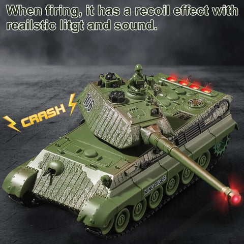 Remote Control King Tiger Tank Toy For Kids Dope 1:28 Scale 9 Channel RC Military Vehicle firing with turret lights on
