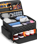 Two Layer Golf Trunk Organizer For Cars with ventilated compartments for shoes, and multiple sections for golf accessories in black