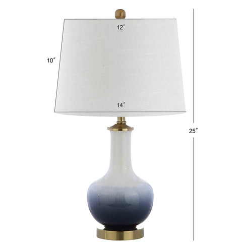 Gradient 25 Inch Ceramic And Brass LED Table Lamp For Bedroom Living Room Office And College Desk Nightstand Accent Light