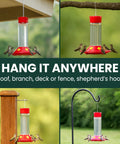 Glass Hummingbird Feeder For Outdoors Hanging, 30 Oz Nectar Capacity, Ant And Bee Guarded Red Bird Feeder, Easy Fill Wide Mouth Bottle