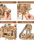 3D Wooden Puzzle Kit For Adults, 183 Piece Mechanical Model Build, Vintage Movie Projector Craft, Hand Crank Power, No Battery Required, Realistic Animations In Darkness, Sweet Gift For Adults 14 Plus, adjustable lens and film reel