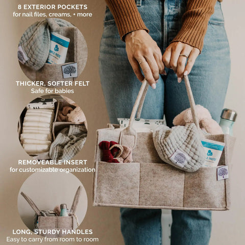 Premium Felt Diaper Caddy Organizer With Removable Slots For Wipes Diapers And Gear No Sweat Nursery Storage Bin In Soft Oatmeal Look Top Shelf Pick For Quick Change Setups And Everyday Parenting Hacks