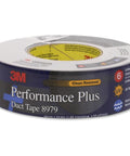 Roll of Performance Plus 8979 Heavy-Duty Black Duct Tape, 48 mm x 55 m, 12.1 mil thickness, curl-resistant cloth backing visible