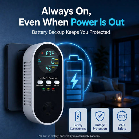 5-In-1 Air Monitor Plug-In With LED Display And Real-Time Gas Detection, Temperature And Humidity Readout, 85 dB Alarm, Black