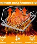 Adjustable Turkey Roasting Rack For Oven, Smoker, And Grill, V Shaped Chicken Roast Stand showing uniform heat conduction with fire.
