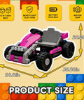 2 In 1 Ride On Truck And Go Kart For Kids, 12V Battery Powered Ride On Car with LED Lights, Pink Color, measurements shown