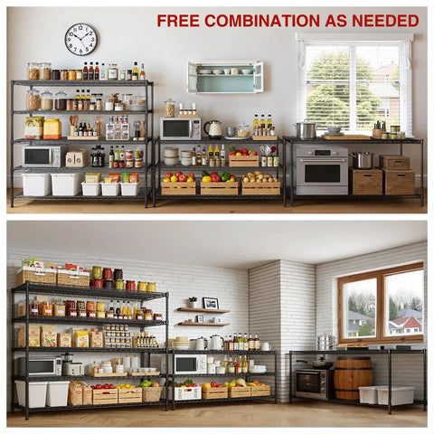 Beefy Rolling Five Tier Wire Shelving Unit With Wheels Adjustable Garage Pantry Kitchen Storage Rack 60 Inch Wide 24 Inch Deep 72 Inch High 3500 Lbs Static Load 700 Lbs Per Shelf Dynamic Load in kitchen and pantry