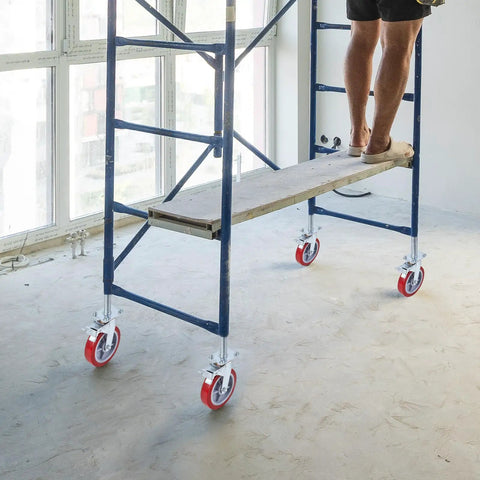 1 Pack Eight Inch Adjustable Leveling Scaffolding Wheels With Two Inch Thick Casters For Rough Job Site Grounds Easy Roll Maneuvering And Tough As Nails Stability For Any Build Day on scaffolding setup.
