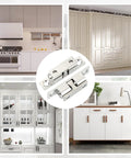Eight Pack Stainless Steel Cabinet Latches Spring Latch Heavy Duty Silver For Kitchen And Bathroom on white cabinet doors