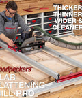 Man using Slab Flattening Mill Pro Basic For Wood Slabs Up To 48.5 By 58 Inches No Brainer USA Made Leveling Jig With Integrated Dust Collection