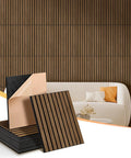 Walnut Acoustic Wall Panels 12 Pack Self Adhesive 16 By 12 By Four Tenths Of An Inch Covering 16 Sq Ft Soundproofing in living room