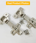 2 Pack Frameless Full Overlay Soft Close Cabinet Hinges With 35mm Cup Adjustable Clip On Plate Nickel Finish Hidden European Hinges For Cabinets Built To Last Precision Engineered For Quiet Durable Kitchen And Bathroom Cabinet Doors, showing hinges and screws