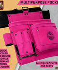 Pink Suede Leather 5 Pocket Tool Belt Bag For Women And Men, Multipurpose Construction And DIY Pouch with multipurpose pockets