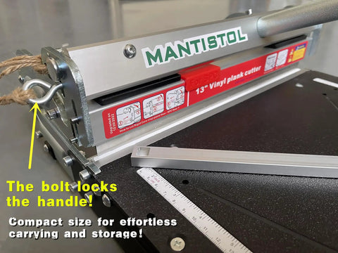 13 Inch Pro Vinyl Floor Cutter LVT 330 Beast with adjustable blade and bolt lock, shown with compact design for easy storage.