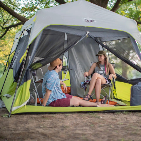 Instant Cabin Tent for 9 People, Large Multi Room Family Pop Up Shelter With 2 Minute Setup, 14 By 9 Foot Floor, open interior view