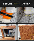 Connectable Contour Gauge Trio 5 Inch 10 Inch 15 Inch With Lock used for tile shaping around toilet, before and after comparison.