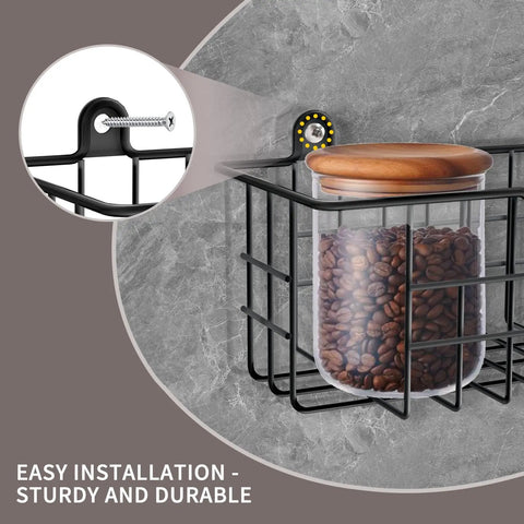 Built Tough Wall Mount Spice Rack Organizer, 2 Pack Heavy Duty Metal Mesh Shelves, Affixes Easily To Cabinets Or Any Kitchen Wall, Keeps Your Spices Tidy And Quick To Grab, Matte Black
