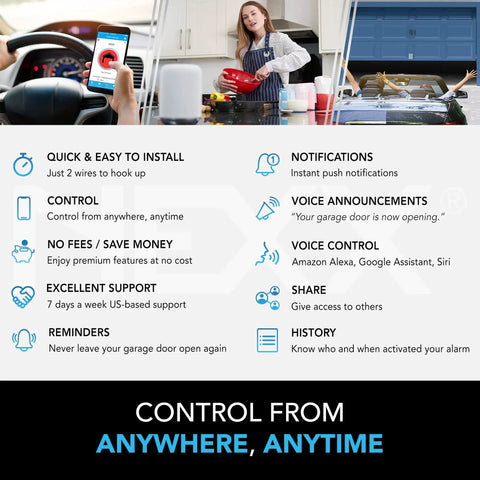 Smart WiFi Garage Door Controller NXG 300 Remotely Open And Close Your Garage With App Works With Alexa Google Assistant And Siri No Hub Required Voice Control WiFi Black
