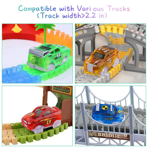 Glow In The Dark Track Cars 4 Pack Replacement Toys For Kids Aged 3 To 8 With 5 LED Lights on various track systems