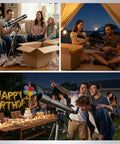 Adults and kids using 102mm Aperture Astronomy Telescope With 900mm focal length and dual slow-motion rods for stargazing events.