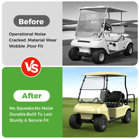Comparison of golf cart with and without Golf Cart Windshield Mounting Clips Kit Universal Fit For Club Car DS Precedent And Yamaha G Series