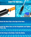 Instructions for using the Compact Mini Submersible Pump 500 Gph Water Transfer Unit with hose clip attachment and water action.