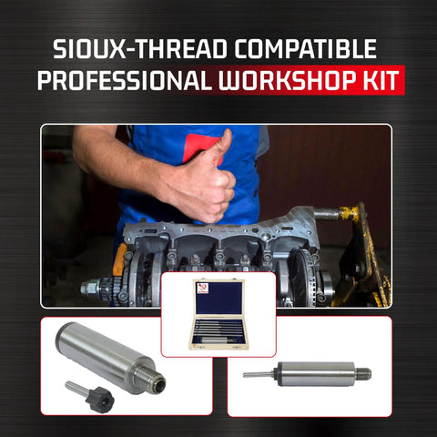 Valve Seat Grinder Stones Kit Sioux style combo with 12 grinding stones 6 pilots, and 2 stone holders in workshop setting.