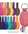 Fresh Oval Leather Key Fobs, 10 Pack Full Grain Vegetable Tanned Keychain Blanks With Hardware in assorted colors.