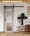 6.6 Foot Sliding Barn Door Hardware Kit With Upgraded Two Point Screw Fixation Modular Track Heavy Duty For Single Door 36 To 40 Inches Wide Smooth Quiet Sliding And Easy To Install displayed with dimensions, installed on a modern interior wall.