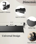 Under Desk Keyboard Tray 25 Inch With Wrist Rest Mouse Pad Cup Mat Lightweight Slide Out Tray Easy Clamp Adjustable For Ergonomic Desk Setup And Clutter Free Workstation Plug And Play dimensions diagram