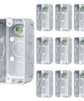 Built Like A Tank 4X2 Inch Galvanized Steel Junction Boxes 10 Pack heavy duty metal enclosures arranged with knockouts.