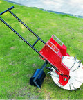 Metal Precision Garden Seeder Spreader For Hand Push Sowing And Fertilizer Application With Dual Seed And Fertilizer Buckets Row Planter