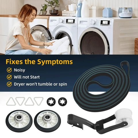 Upgraded Dryer Repair Kit With 341241 Belt And 349241T Drum Roller Includes 691366 Idler Pulley And Four Tri Rings