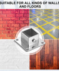 Close-up of 8 Pack Square Post Bases 1x1 Stainless Steel Flange Anchors for various surfaces including brick and wood.