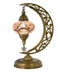 Turkish Mosaic Moon Shape Table Lamp Handmade Crescent Glass Mosaic Night Light With Antique Bronze Base Boho Bedside Decor