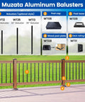 100 Pack 26-Inch By 3-Quarter-Inch Aluminum Deck Balusters Square Black Hollow Spindles With Screws For Railing Fencing Porch WT12 Ideal For Outdoor And Indoor Use Weatherproof Heavy-Duty Aluminum Build Easy To Install displayed with components