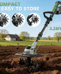 Powerful Cordless Garden Tiller Cultivator With 20V Battery No Gas 360RPM Electric Rototiller in use on a field