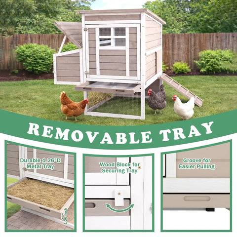 Two Story Outdoor Chicken Coop With Nesting Box And Pull Out Tray, 39.13 Inch Long Fir Wood Hen House For 1 To 3 Chickens, Slanted Roof