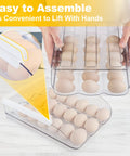Two Layer Stackable Egg Organizer For Refrigerator Holds 36 Eggs In Clear Plastic Trays With Auto Roll Sloped Design
