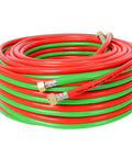 Heavy-Duty 1/4 Inch by 100 Foot Twin Welding Torch Hose for Acetylene and Oxygen with 9/16-18 BF Fittings coiled, red and green
